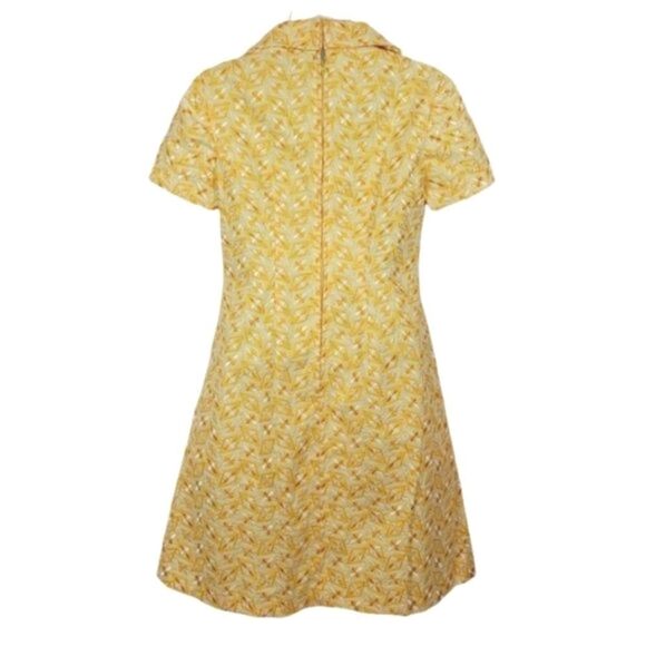 NEW Vintage Handcrafted 60's 70's Geometric Embroidered Yellow Mod Dress Size M - Picture 7 of 13